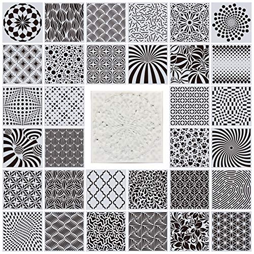 32 Pieces Geometric Stencils 6 x 6 Inch Painting Templates Mandala Stencil for Scrapbooking Cookie Tile Furniture Wall Floor Decor Craft Drawing Tracing DIY Art Supplies - size: 6inch-1