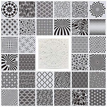 32 Pieces Geometric Stencils 6 x 6 Inch Painting Templates Mandala Stencil for Scrapbooking Cookie Tile Furniture Wall Floor Decor Craft Drawing Tracing DIY Art Supplies - size: 6inch-1