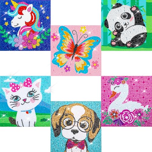 Labeol Diamond Art Kits for Kids Crafts for Girls Ages 6-8-10-12 Easy to DIY Creative Diamond Art Sticker Craft by Numbers Kits for Kids and Adult Beginners (6 Pack Cute) - style: 6 pack Cute