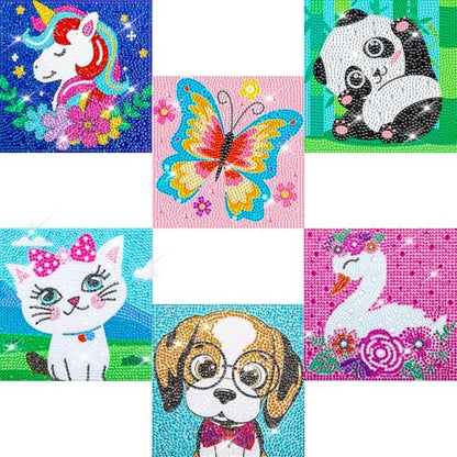 Labeol Diamond Art Kits for Kids Crafts for Girls Ages 6-8-10-12 Easy to DIY Creative Diamond Art Sticker Craft by Numbers Kits for Kids and Adult Beginners (6 Pack Cute) - style: 6 pack Cute