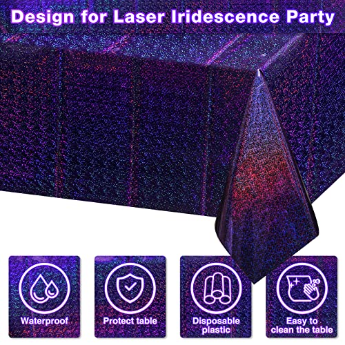 4 Pack Iridescent Purple Plastic Tablecloths Shiny Disposable Laser Rectangle Table Covers Holographic Foil Tablecloth Iridescent Kpop Birthday Bridal Wedding Party Decoration, 54"x108" - color: Purple