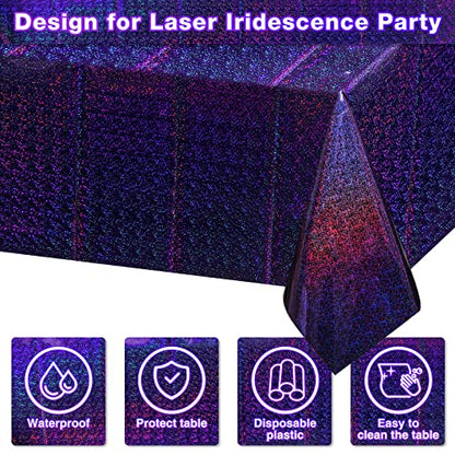 4 Pack Iridescent Purple Plastic Tablecloths Shiny Disposable Laser Rectangle Table Covers Holographic Foil Tablecloth Iridescent Kpop Birthday Bridal Wedding Party Decoration, 54"x108" - color: Purple