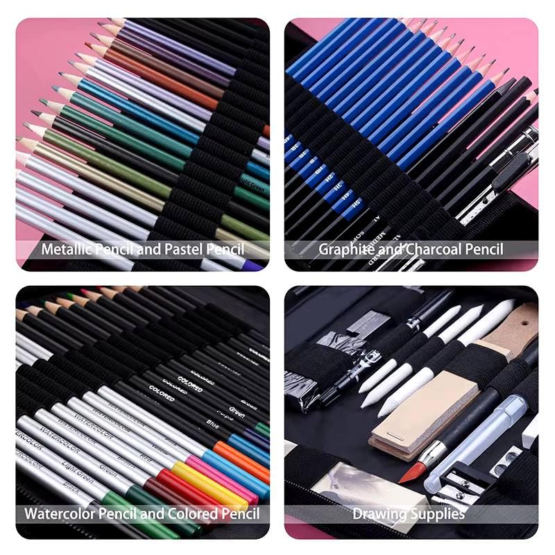 Professional Drawing Art Set, 83 Pieces with Travel Bag, Sketching, Colored Pencils, Charcoal Sticks, Blending Tools