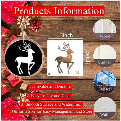 Small Stencils for Painting on Wood Reusable, 3 Inch Reusable Stencil for Craft Ornament Paint Template Stencils for Wall Card Rock Wood Signs Coasters Canvas Home Decor (Christmas) - style: christmas