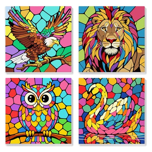 HEIBAGO Animal Framed Paint by Numbers kit for Kids, 4 Pack Paint by Numbers for Kids Ages 8-12, Paint by Numbers Kits Children Beginner, DIY Acrylic Oil Painting for Home Wall Decor 8x8 Inch - color: Animal