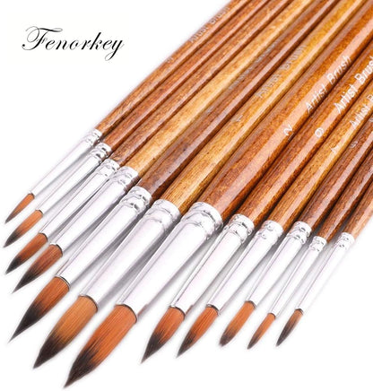 Watercolor Paint Brushes FENORKEY 12Pcs Round for Watercolor, Acrylic & Gouache