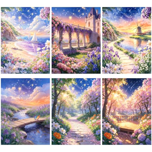 DOTZSO 6 Pack Landscape Diamond Painting Kits Art Adults Beginner 12x16 in | Painting Kit,Crafts DIY 5D Diamond Art Packs Kits.Full for Adults Beginner,Home Wall Decoration Gift - color: Flying