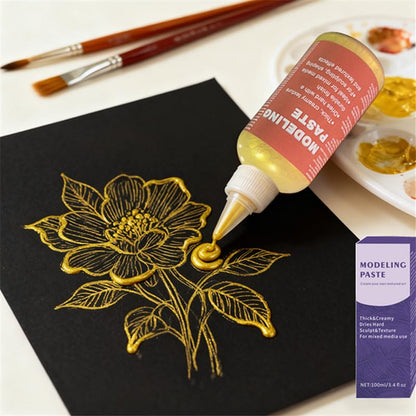 Black & Golden Acrylic Modeling Paste & 5pcs Piping Bags Bags & Squeegee with Teeth, Acrylic Medium for Texture Art, Texture Paste for Acrylic Painting, Canvas, Sculpture, Art Projects, 3D Effect - color: Black & Golden Modeling Paste + 5pcs Bags+ 2pcs To