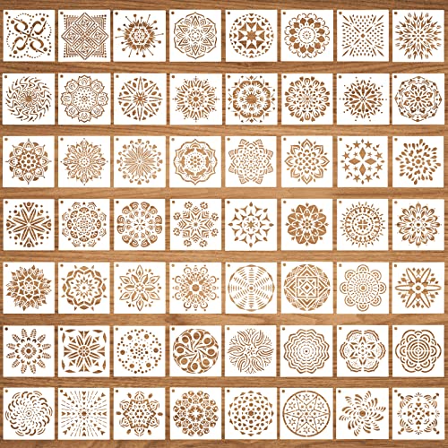 56 Pcs Mandala Stencils, 3.6 x 3.6 Inch Reusable Painting Templates | Pet Material, Smooth Edges, Reusable Mandala Designs, Washable, for Wood, Rock, Fabric, Walls, Window, Cards and Drawing - style: Small Mandala Stencils