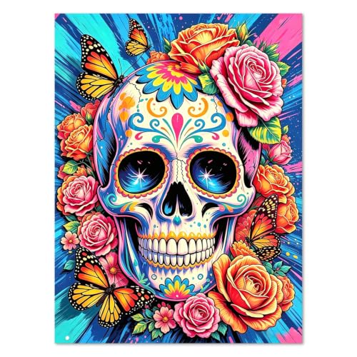 WULINHUAFA Skull Diamond Painting Kits for Adults 12x16 inch | Butterfly Diamond Art Kits for Beginner, 5D Full Round Drill Gem Art Painting Kits for Home Wall Decor - color: Skull