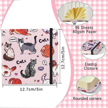 qianshan 4.8" x 4.8" Hardcover Sketchbook,Small Mixed Media Sketch Pad,96 Sheets 80gsm Acid-Free Artist Travel Journal Pocket Blank Notepad for Adults Drawing Painting,Art Supplies.Pink Cute Cat - color: 80gsm Cloth-pink cute cat