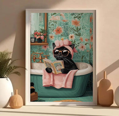 Canrichshop Black Cat 5D Diamond Art Painting Kits for Adults,Funny Animal Diamond Painting Kits for Beginners,Bathing cat Full Drill Diamond Dots,Gem Art Crafts for Adults Wall Decor 12x16inch