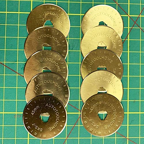 Titanium Rotary Cutter Blades 45mm 10 Pack Replacement Blades | Titanium-Coated Rotary blades for fabric, Quilting Materials, Paper and Crafts Smooth Cutting in Quilting Sewing Scrapbooking - size: 45mm