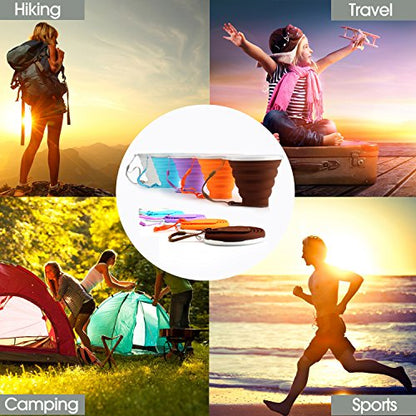 ME.FAN Silicone Collapsible Travel Cup - Silicone Folding Camping Cup with Lids - Expandable Drinking Cup Set - Portable, Graduated [9.22oz] - color: 4 Pack-Orange-Blue-Coffee-Purple