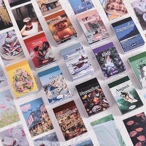 12 Sets 600 Sheets Washi Stickers for Journaling, Nature Season Festival Travel Flower Stickers Vintage Aesthetic Scrapbook Sticker Set for Bullet Journal Art Diary Card Craft Gifts Planner Notebook - style: Month Style