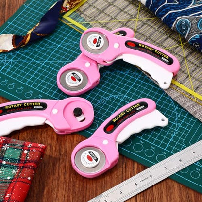 Lothee 12 Set 45mm Rotary Cutter for Fabric, Ergonomic Handle Rolling Cutter with Safety Lock for Fabric, Sewing, Quilting, Cloth, Paper, Leather, Arts Crafts Dressmaking(Pink) - color: Pink