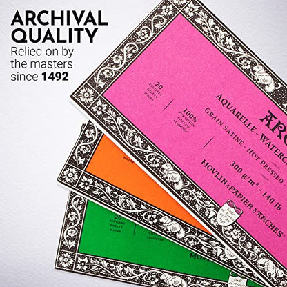 Arches Watercolor Paper Block, Hot Press, 3.9" x 9.8", 140 Pound - size: 3.9"x9.8", style: Hot Press