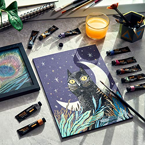 ARTEZA Metallic Gouache Paint, Set of 12, 12ml/0.4 US fl oz Gouache Paint Tubes, Glitter Paint for Canvas and Paper - size: 0.4 Fl Oz (Pack of 12)