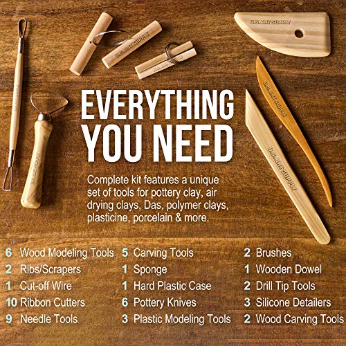 U.S. Art Supply Pottery & Clay Tools Set (53-Piece) | Includes Pottery Tools, Canvas Case for Sculpting, Ceramics, and Easy Storage & Transport - size: 53-Piece with Plastic Case