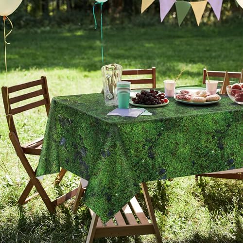 Kochorie 2 Pieces Green Moss Pattern Plastic Tablecloth 108 x 54 Inch Disposable Green Grass Table Cover for Forest Jungle Nature Themed Party Table Decorations - style: Green Moss