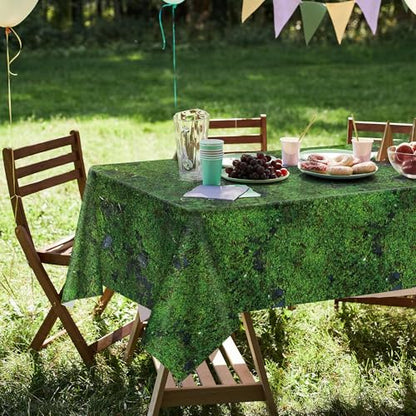 Kochorie 2 Pieces Green Moss Pattern Plastic Tablecloth 108 x 54 Inch Disposable Green Grass Table Cover for Forest Jungle Nature Themed Party Table Decorations - style: Green Moss