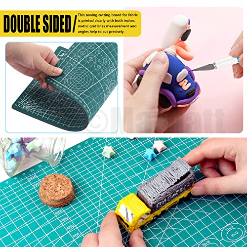 3Pcs A3 A4 A5 PVC Self Healing Cutting Mat with Precision Carving Knife, 5-Ply Double Sided Non-Slip Cutting Board Mat with Grid for Crafts Sewing Quilting Fabric（Green）