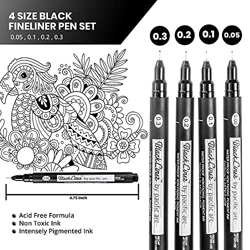 Pacific Arc Blackliner Fine Line Drawing Pen Sets 4 Assorted fine - size: 1 Count (Pack of 4)