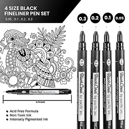 Pacific Arc Blackliner Fine Line Drawing Pen Sets 4 Assorted fine - size: 1 Count (Pack of 4)