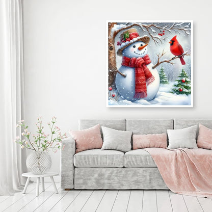 MOMDEDP Christmas Cardinal Diamond Art Kits for Adults - Snowman Diamond Painting Kits for Adults, 5D DIY Red Bird Round Full Drill Gem Art Paint by Diamonds Dots Crafts Kits for Decor Gift 12x12inch