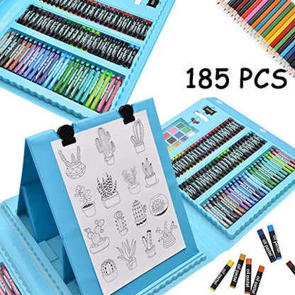 Sunnyglade 185 Pieces Double Sided Trifold Easel Art Set Art Supplies Blue - color: Blue