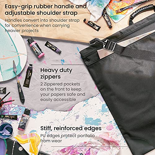 Arteza Art Portfolio Case, 20 x 26 inches, Black, Large Soft Art Storage Folder for Artwork Organization - size: 20x26 Inch