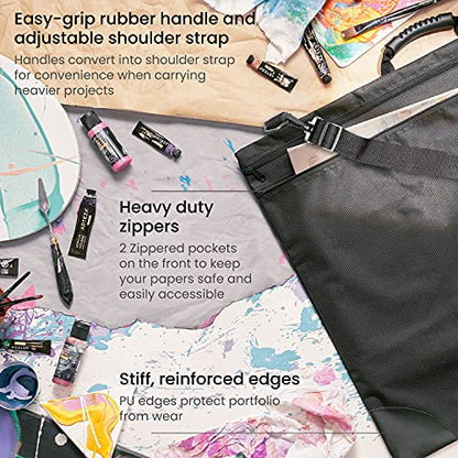 Arteza Art Portfolio Case, 20 x 26 inches, Black, Large Soft Art Storage Folder for Artwork Organization - size: 20x26 Inch
