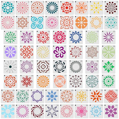 BOXOB 60pcs Mandala Stencils, 2x2 Inch Reusable Mandala Stencils | for Painting, Drawing, Crafts, Art Projects - style: A