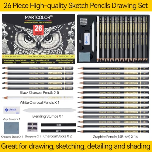 MARTCOLOR 26 Pcs Drawing Sketching Pencil Set, Graphite Pencils (14B-4H)