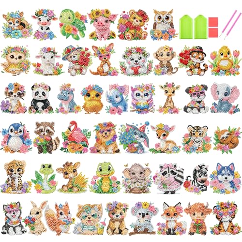 48 Pcs Diamond Art Sticker Kits for Kids, Animal Diamond Gem Stickers Kit - color: SYT011