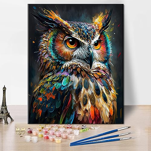 TUMOVO Abstract Owl Paint by Numbers Craft Kit for Adults | Animal Art on 16x20 Inch Unframed Canvas with Acrylic Paints and 3 Brushes Relaxing DIY Craft and Wall Decor