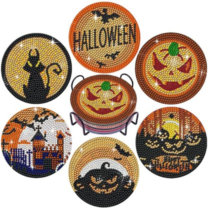DOTSOPS 6 Pcs Halloween Diamond Art Kits for Adults Diamond Art Coasters - color: A-Halloween