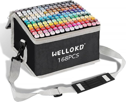 WELLOKB Alcohol Markers, 168 Colors Dual Brush Tip Permanent Art Markers for Drawing,for Adult Coloring, Alcohol, Based Ink Ideal for Book Painting and Card Making - color: Black, size: 168