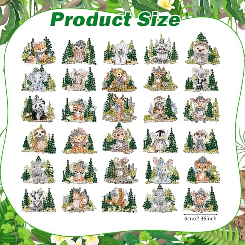 Xuhal 30 Pcs Wildlife Diamond Painting Magnets Diamond Art Kits for Adults | Forest Animal Refrigerator Magnets, 5D Rhinestone Fridge Magnetic Sticker, Zoo Animal Diamond Club Gifts, Small DIY Crafts - color: Woodland