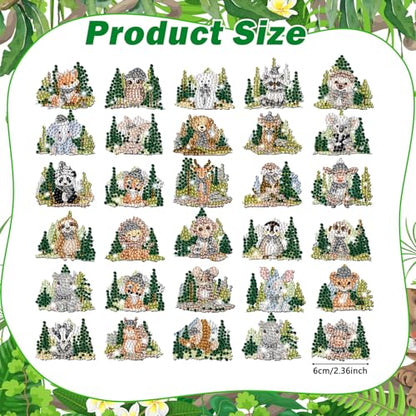 Xuhal 30 Pcs Wildlife Diamond Painting Magnets Diamond Art Kits for Adults | Forest Animal Refrigerator Magnets, 5D Rhinestone Fridge Magnetic Sticker, Zoo Animal Diamond Club Gifts, Small DIY Crafts - color: Woodland