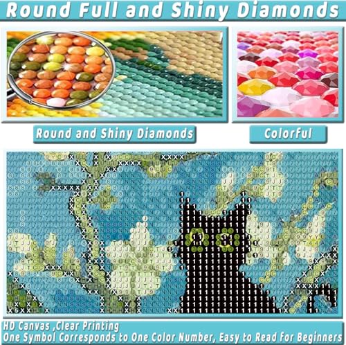 Black Cat Diamond Art Kits for Adults Cute Diamond Painting Kit Beginner - color: DP03494, size: Round Drill