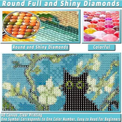 Black Cat Diamond Art Kits for Adults Cute Diamond Painting Kit Beginner - color: DP03494, size: Round Drill