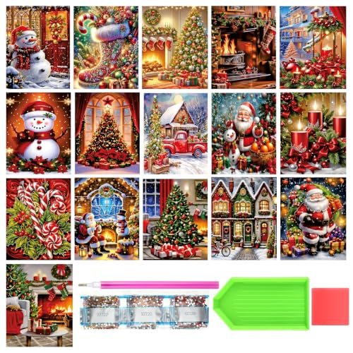 Jaloro 16 Pack 5d Diamond Painting Kits for Adults DIY Flower Animal Diamond Painting Kits Round Crafts for Adults Beginner Home Wall Decoration Gift 11.8 x 15.7 Inches(Christmas Animal) - style: Christmas Animal