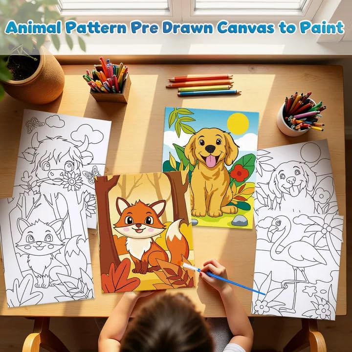 Louise Maelys 12 Packs Animal Pre Drawn Canvas to Paint for Boys Girls | 8x10 Inch Pre-Stretched Canvas Panels, Pre Printed Painting Canvas Kit For Kids' Parties, Classroom Art And Beginner Painting - color: animal