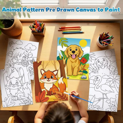 Louise Maelys 12 Packs Animal Pre Drawn Canvas to Paint for Boys Girls | 8x10 Inch Pre-Stretched Canvas Panels, Pre Printed Painting Canvas Kit For Kids' Parties, Classroom Art And Beginner Painting - color: animal