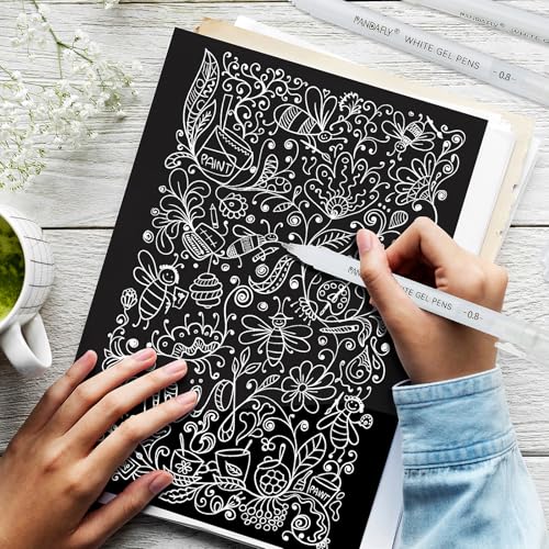 PANDAFLY White Gel Pens, 3-Pack, 0.8mm Fine Point Opaque Gel Ink Pens | White Archival Ink Pens for Highlights, Black Paper Drawing, Sketching, Illustration, Card Making, Bullet Journaling - style: White-0.8mm