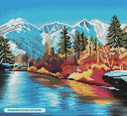 DIAMOND ART CLUB Autumn in Leavenworth Diamond Art Kits for Adults | Premium Diamond Painting Kit, Fun DIY Crafts for Adults, Round Diamond Art Canvas, 14" x 13" (35.9 x 32.8 cm) - color: Autumn in Leavenworth