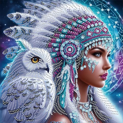 KUFWKEY Native Woman DIY 5D Partial Diamond Painting Kit for Beginners, Owl Diamond Art Kits for Adults,Special Shaped Crystal Sparkling Diamond Art, Frameless Diamond Mosaic Gem Art,12X12 inch - color: LW010