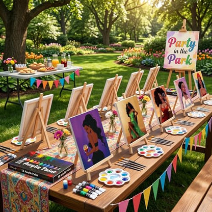 Ctosree 72 Pcs Fashion Women Paint and Sip Kit for Adults 8'' x 10'' Pre Drawn Canvas for Painting DIY Pre Printed Canvas for Party Favor Acrylic Painting Kit Wood Easel Brushes Date Night Bulk - style: Fashion Women