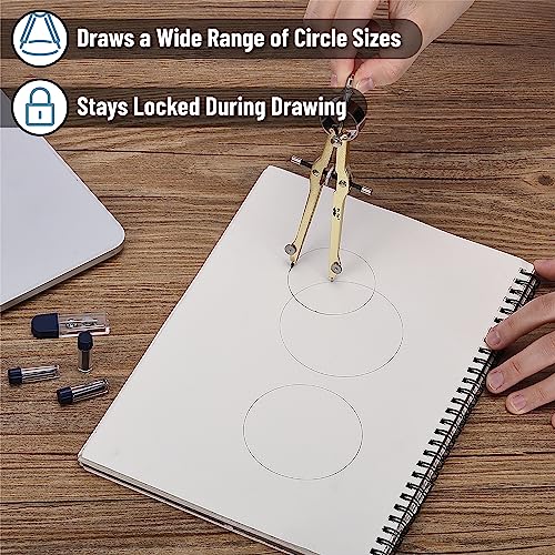 Mr. Pen- Professional Compass for Geometry, Extra Lead | Metal Compass Drawing Tool for Students, Drafting and Engineering, Technical Drawings, Circles and Geometry Projects - color: Gold